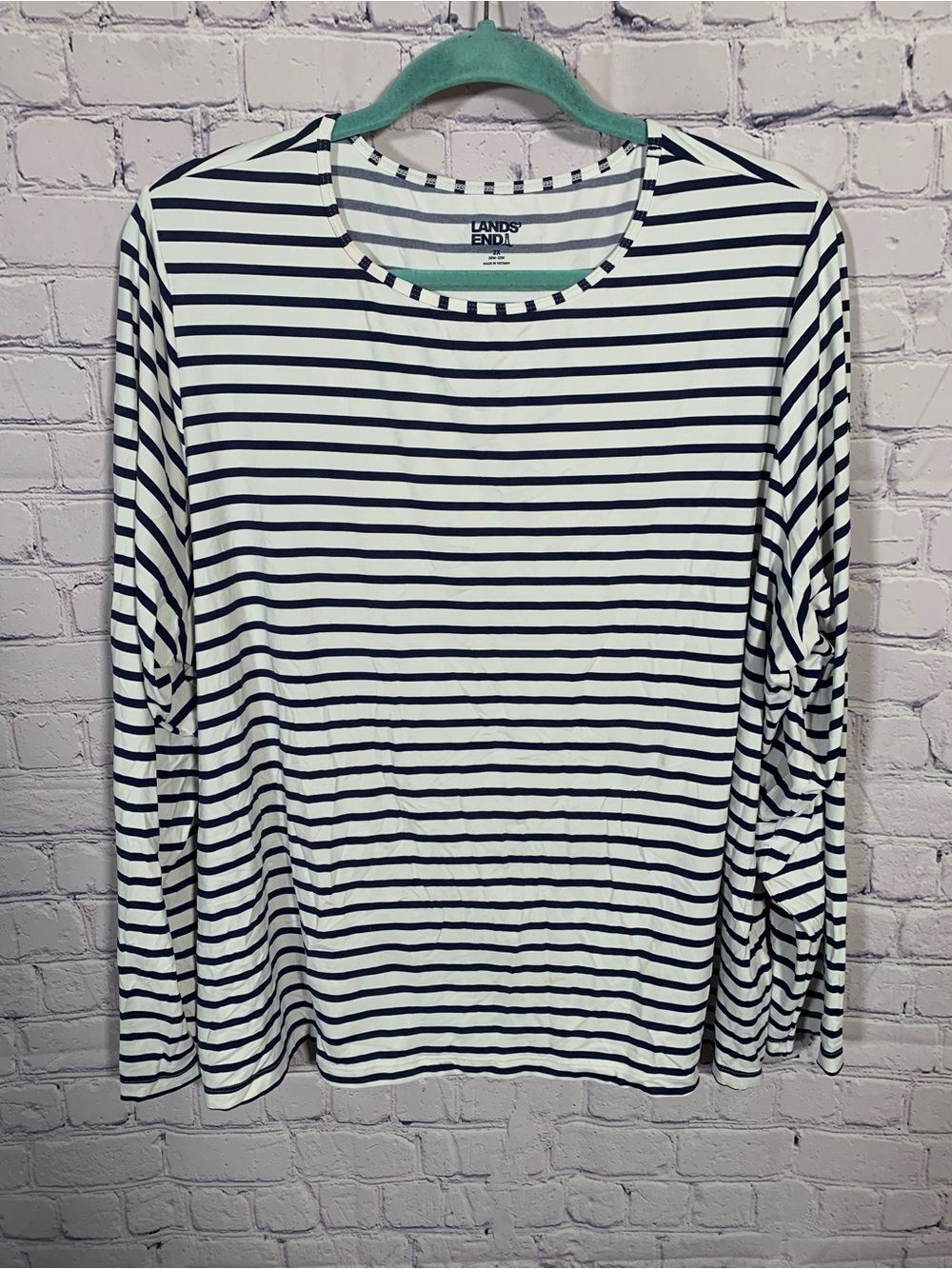 Lands End Womens Striped Long Sleeve Rash Guard Stretch Sz 2X Beach Swim Summer